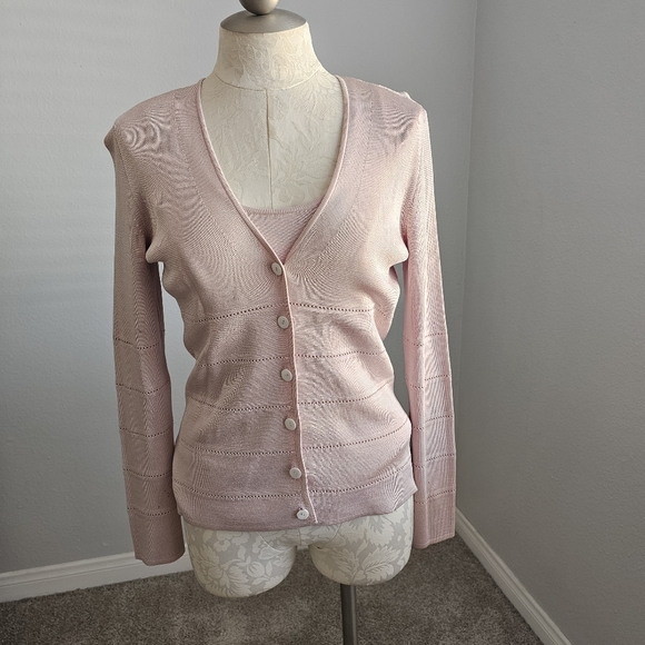 Dana Buchman Silk Cardigan Tank Set Soft Pink Small - Picture 4 of 11